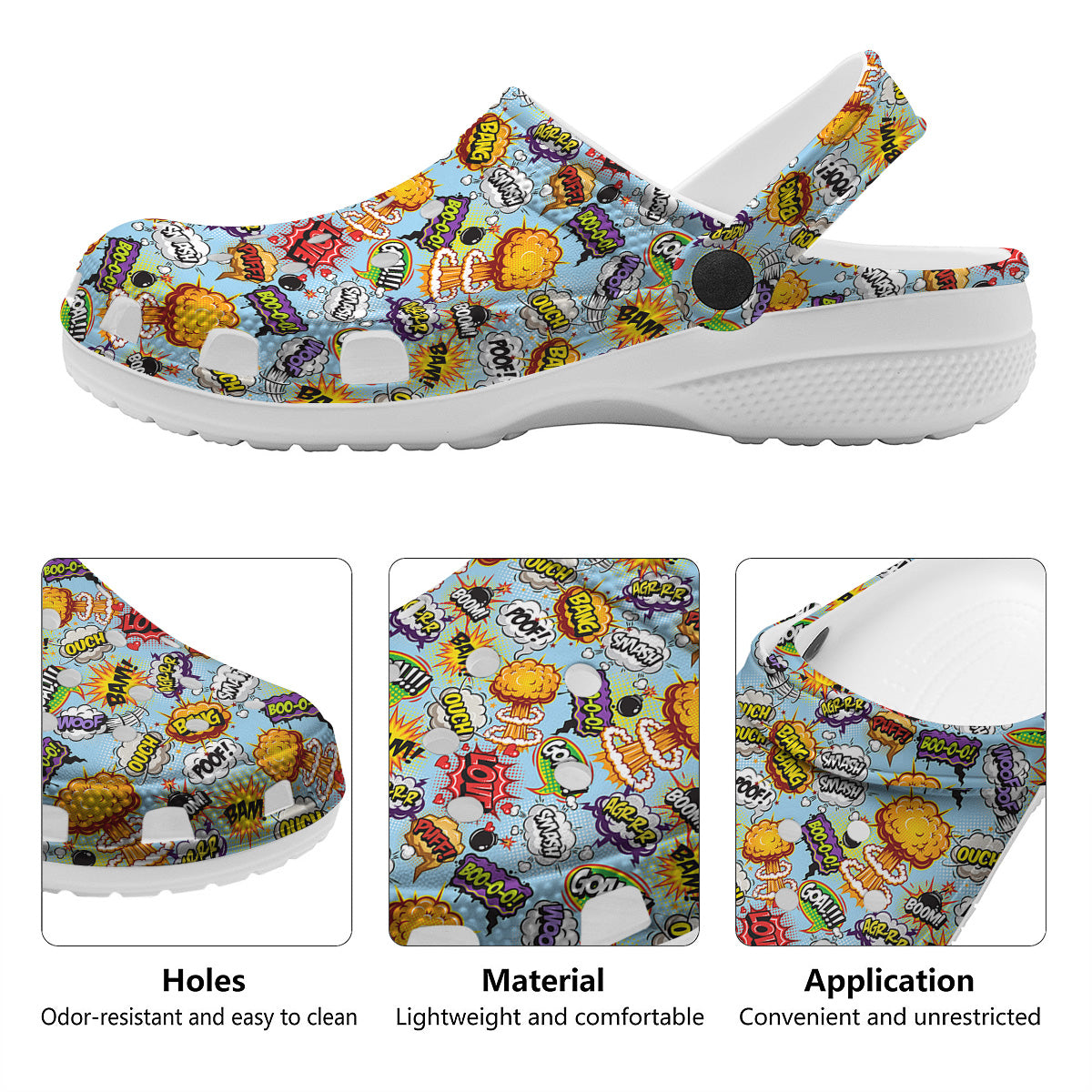 Comics Book Speech Print Pattern Clog-grizzshop