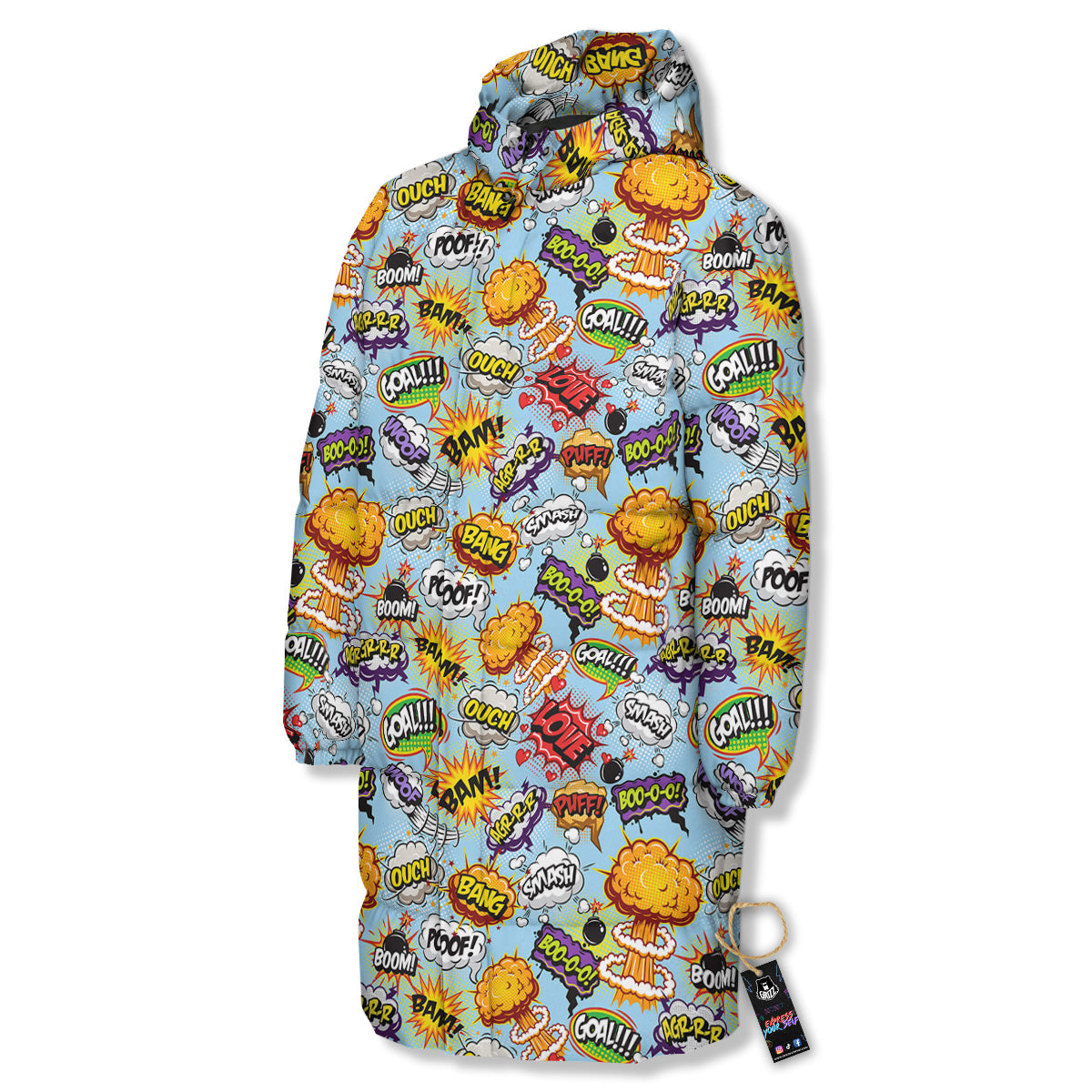 Comics Book Speech Print Pattern Long Down Jacket-grizzshop