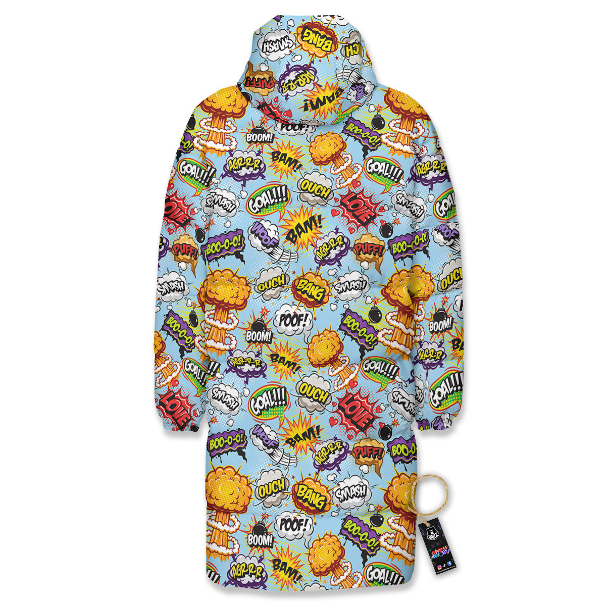 Comics Book Speech Print Pattern Long Down Jacket-grizzshop