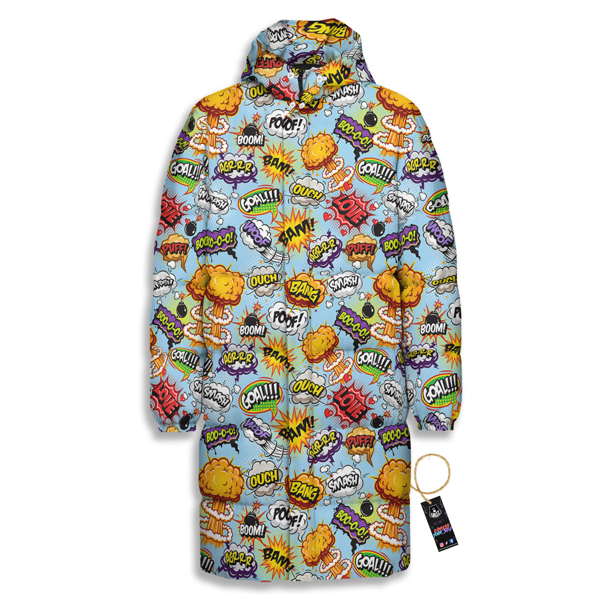 Comics Book Speech Print Pattern Long Down Jacket-grizzshop