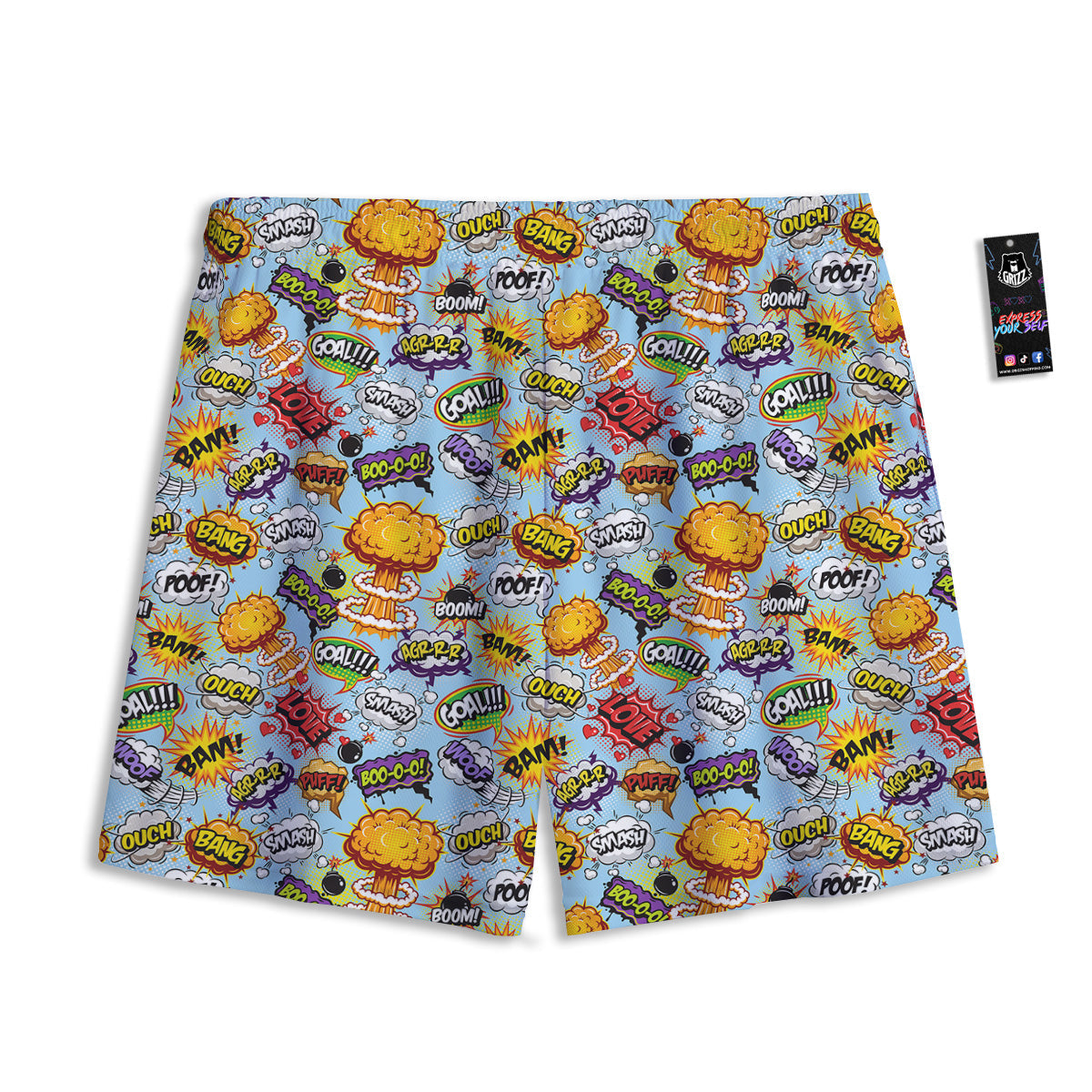 Comics Book Speech Print Pattern Mesh Shorts-grizzshop