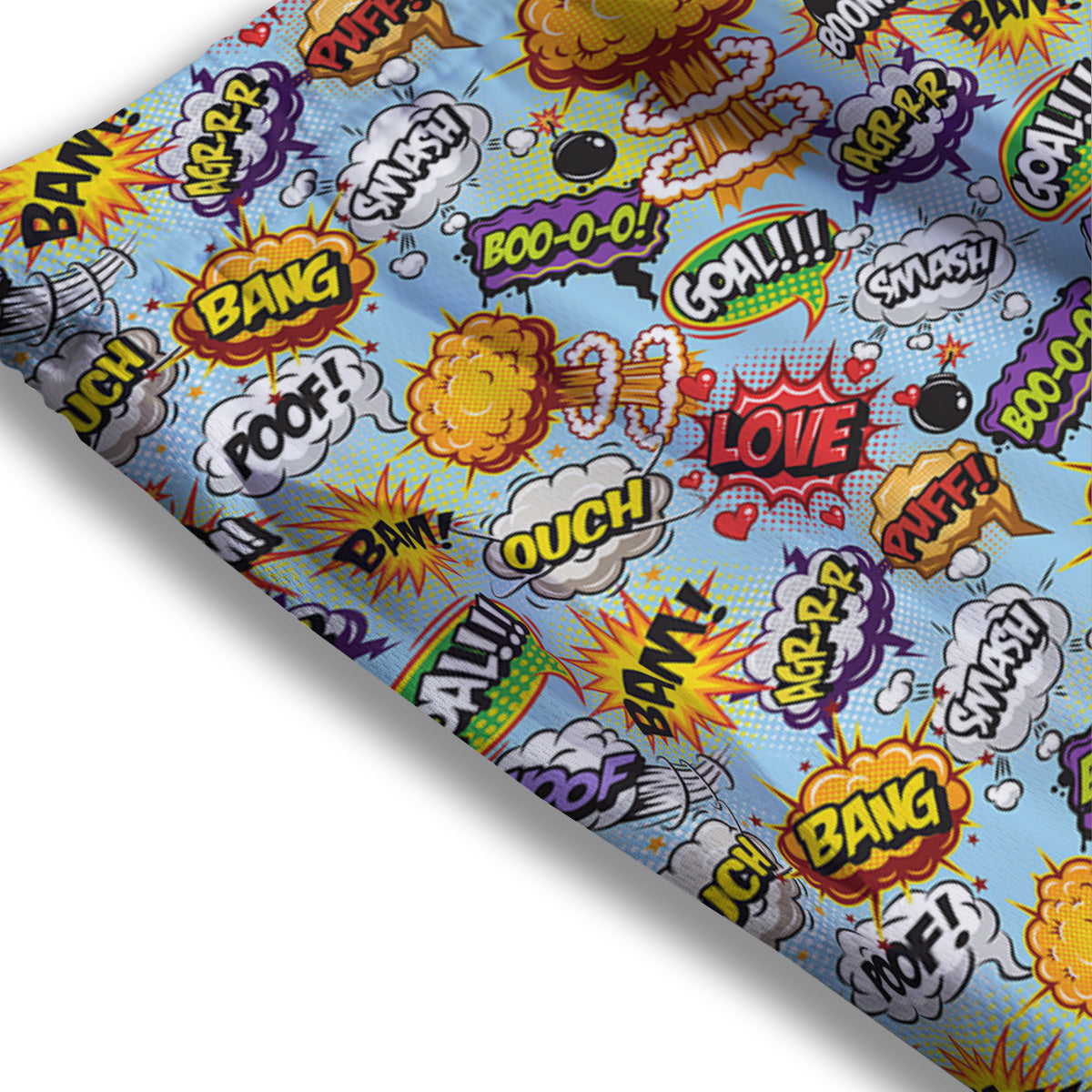 Comics Book Speech Print Pattern Mesh Shorts-grizzshop