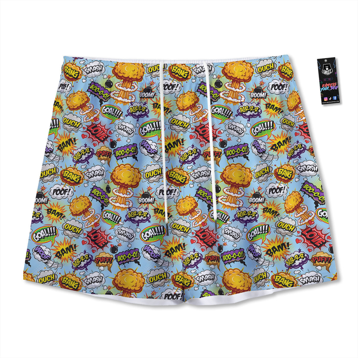 Comics Book Speech Print Pattern Mesh Shorts-grizzshop