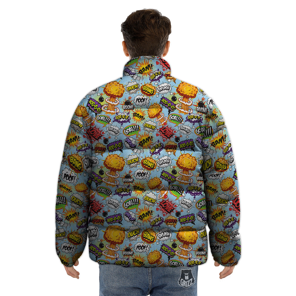 Comics Book Speech Print Pattern Puffer Jacket-grizzshop
