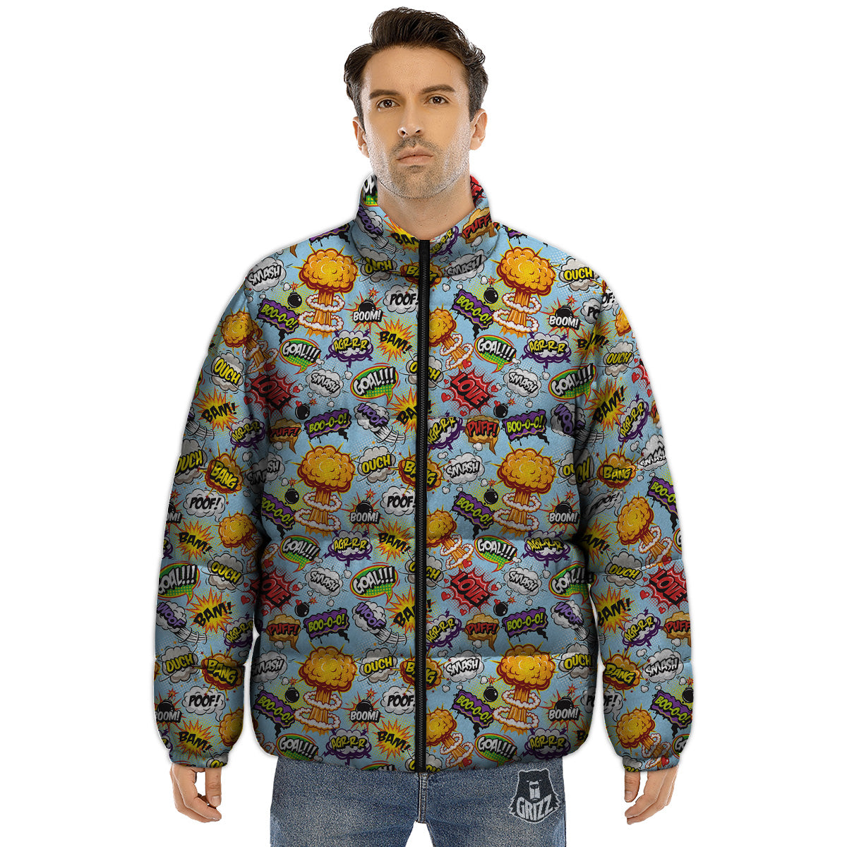 Comics Book Speech Print Pattern Puffer Jacket-grizzshop