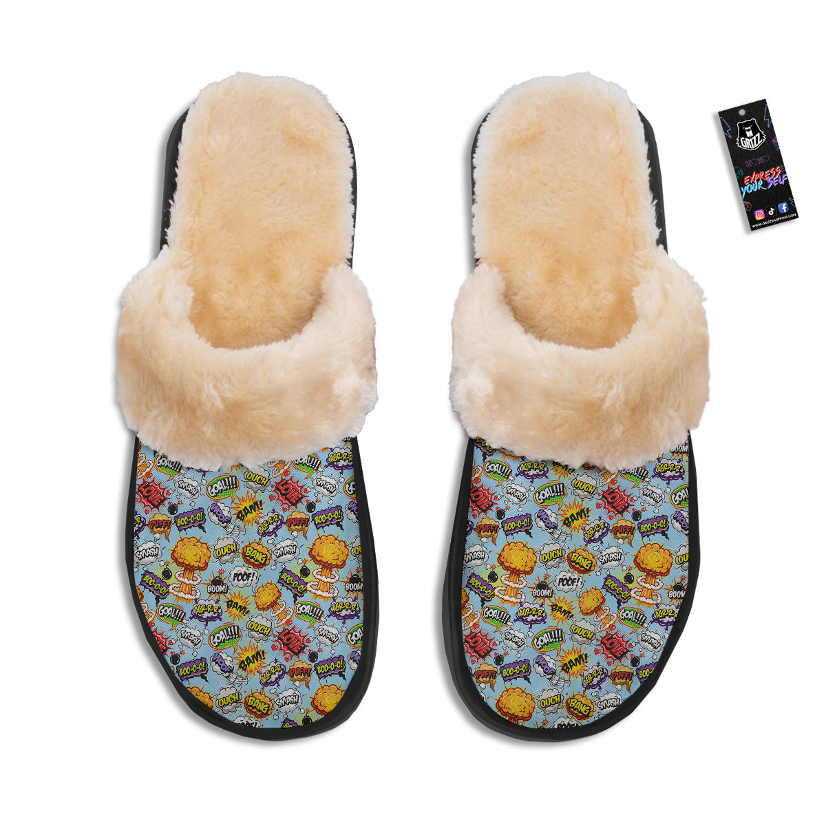 Comics Book Speech Print Pattern Slippers-grizzshop
