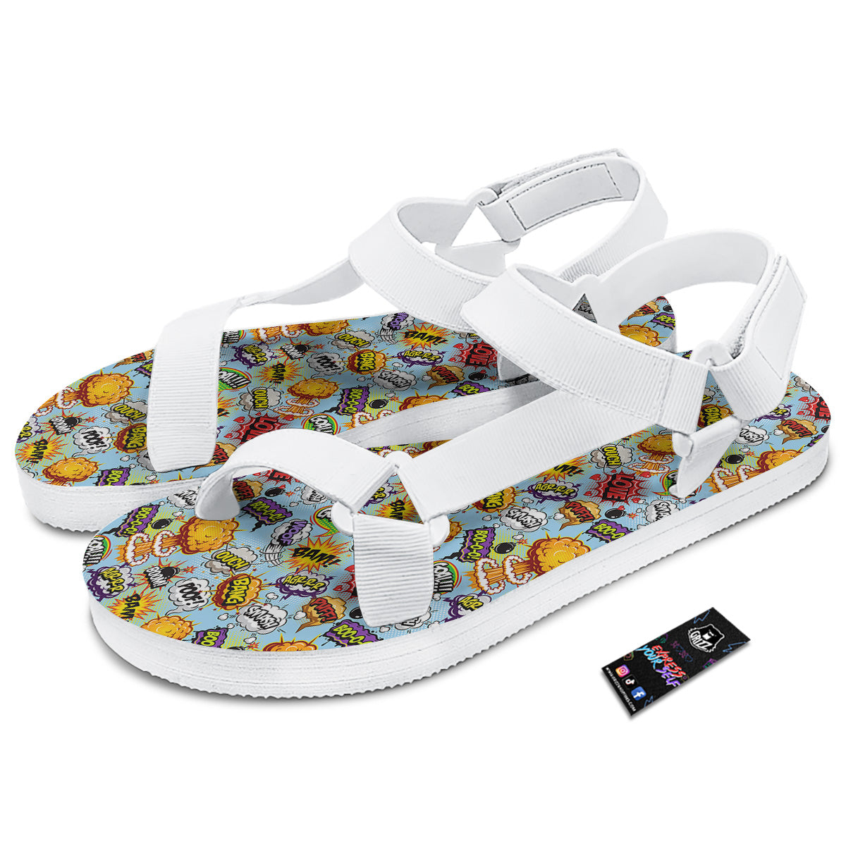 Comics Book Speech Print Pattern White Open Toe Sandals-grizzshop