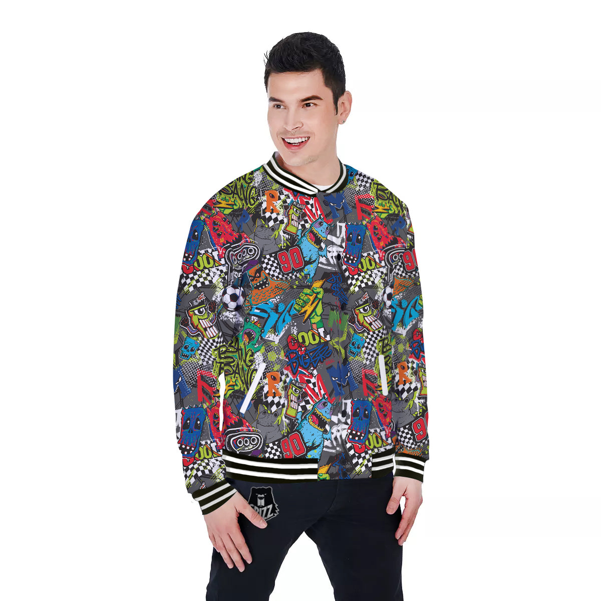 Comics Monsters Graffiti Print Pattern Baseball Jacket-grizzshop