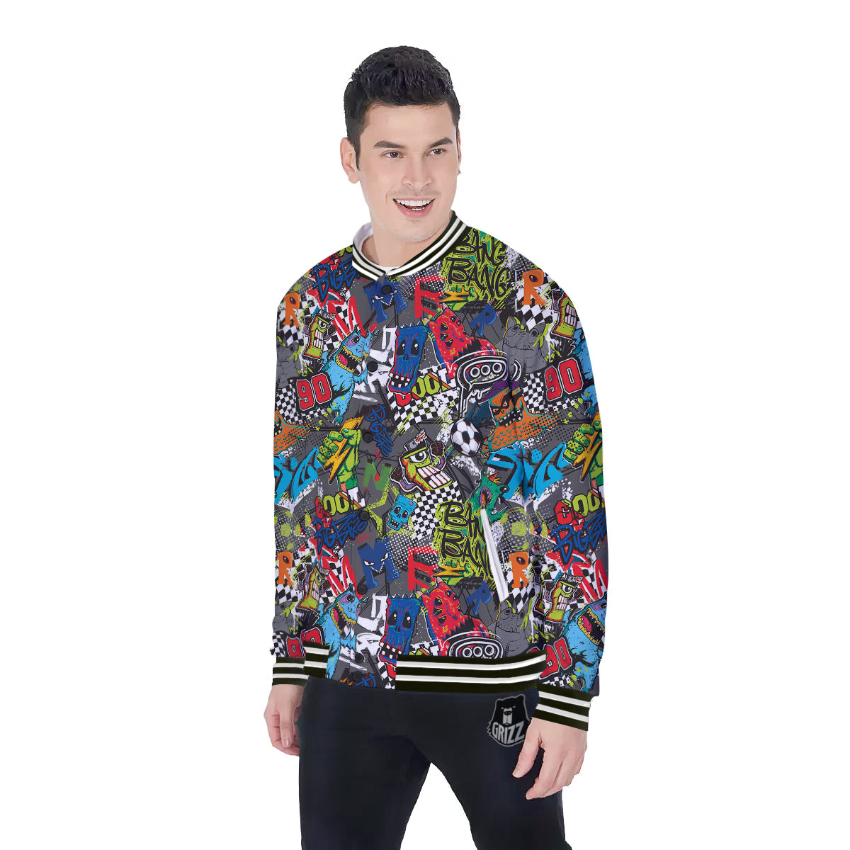 Comics Monsters Graffiti Print Pattern Baseball Jacket-grizzshop