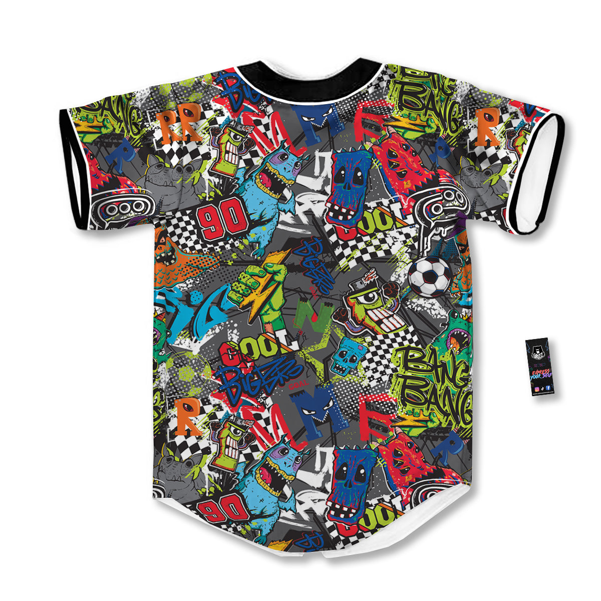 Comics Monsters Graffiti Print Pattern Baseball Jersey-grizzshop