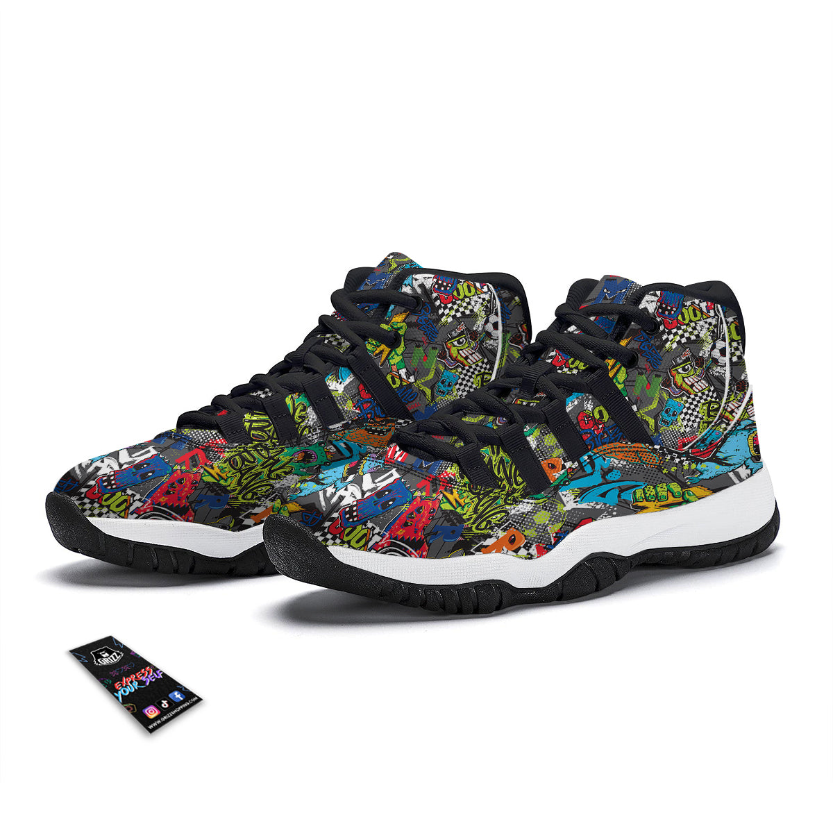 Comics Monsters Graffiti Print Pattern Black Bball Shoes-grizzshop