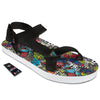 Comics Monsters Graffiti Print Pattern Black Open Toe Sandals-grizzshop