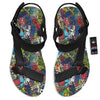 Comics Monsters Graffiti Print Pattern Black Open Toe Sandals-grizzshop