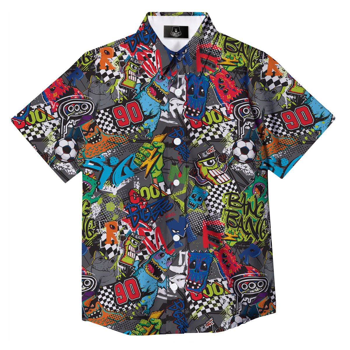 Comics Monsters Graffiti Print Pattern Button Up Shirt-grizzshop