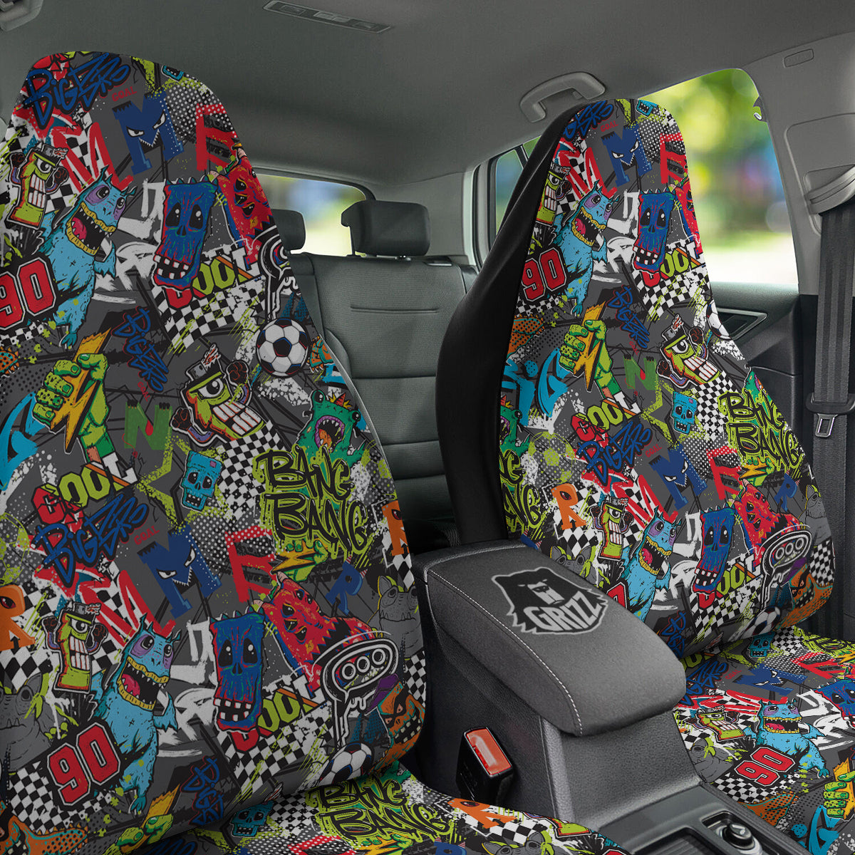 Comics Monsters Graffiti Print Pattern Car Seat Covers-grizzshop