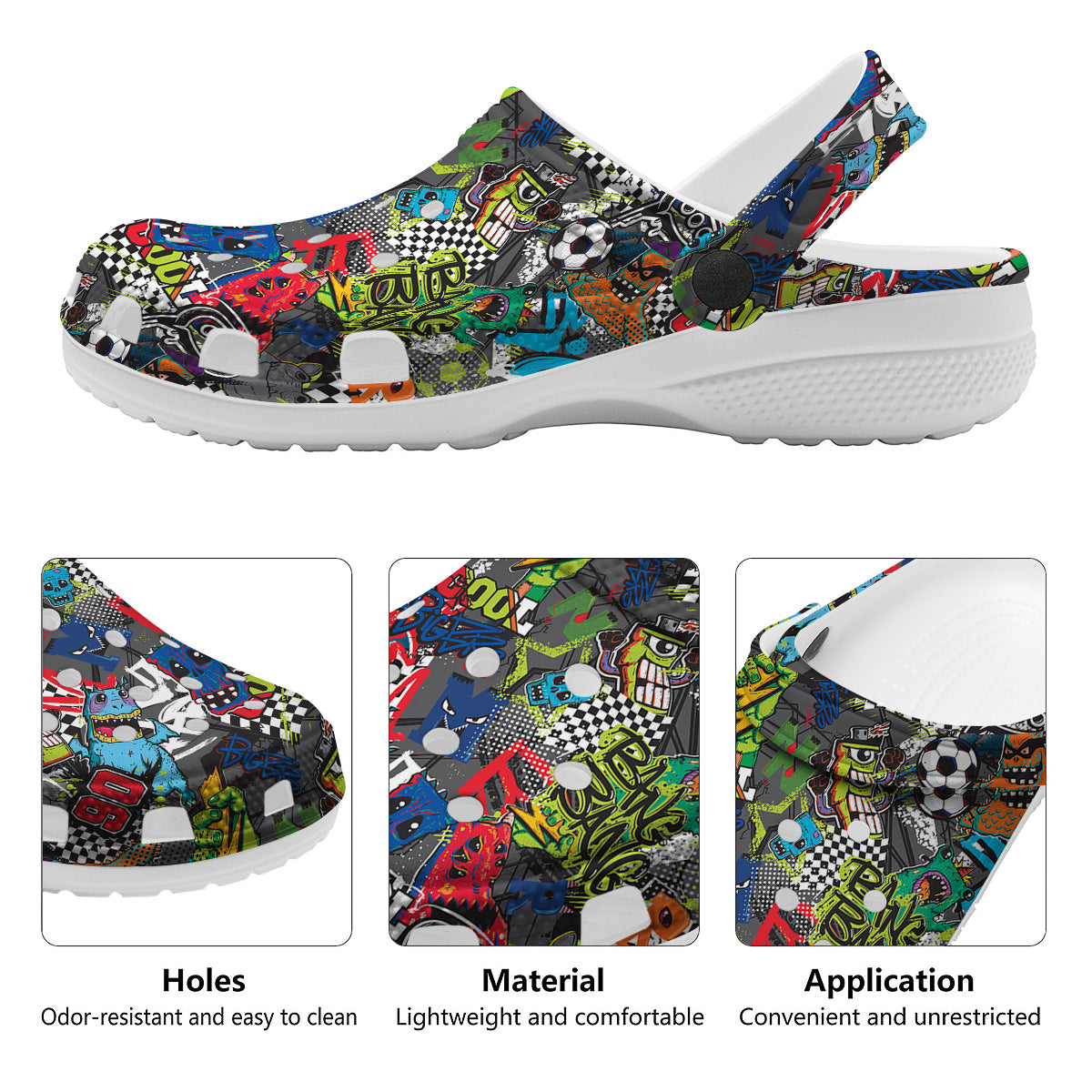 Comics Monsters Graffiti Print Pattern Clog-grizzshop