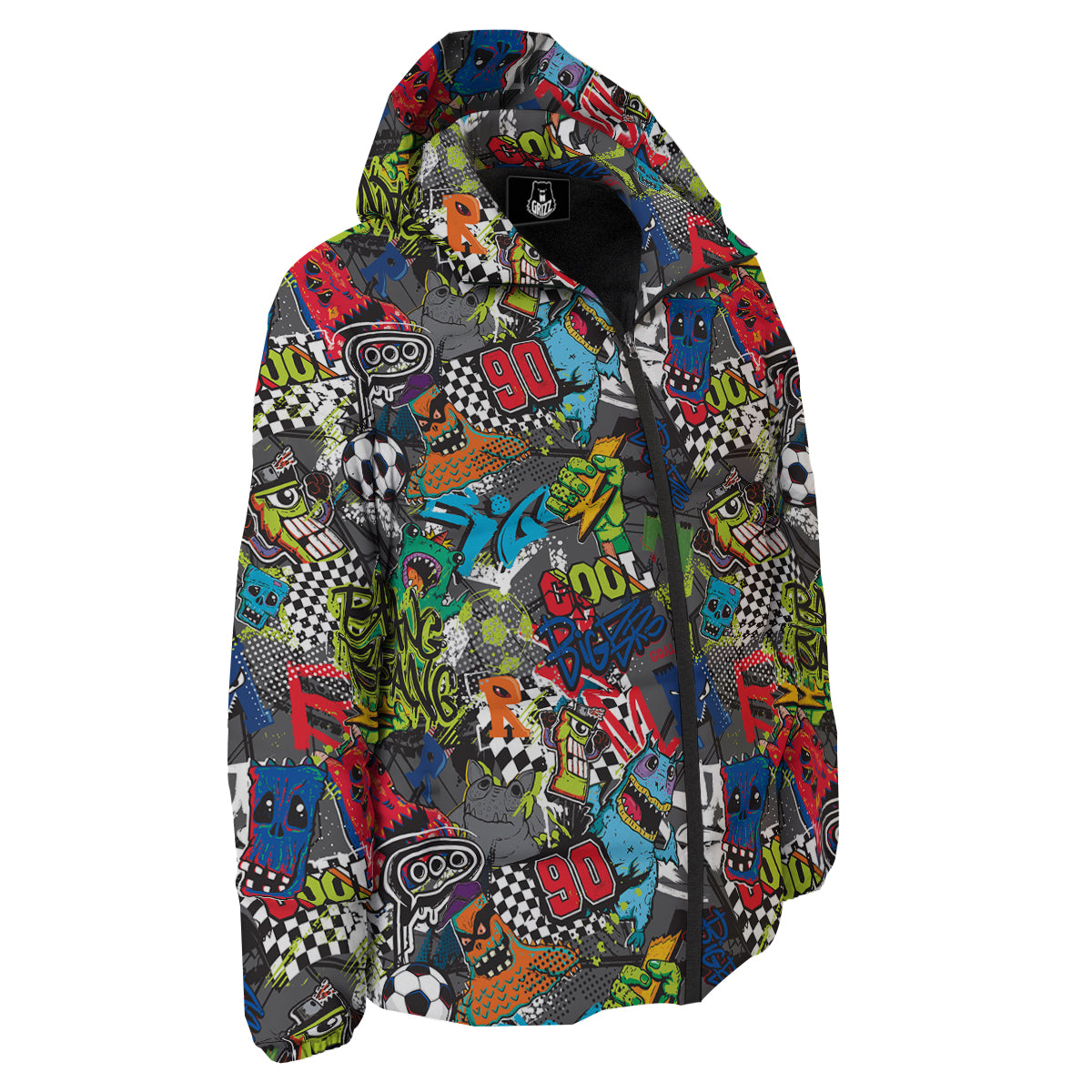 Comics Monsters Graffiti Print Pattern Down Jacket-grizzshop