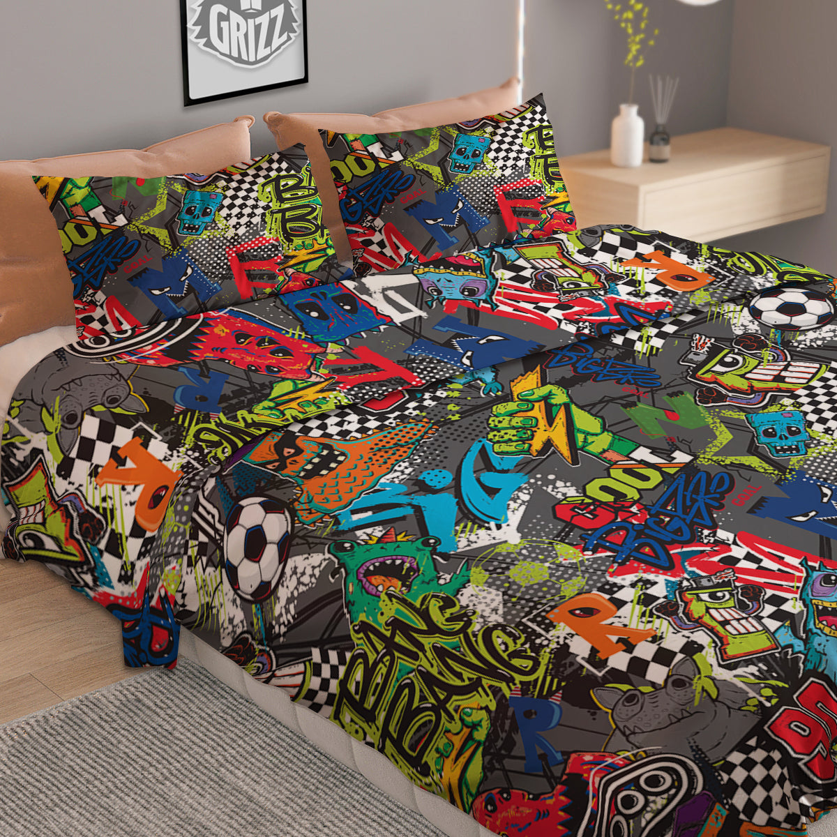 Comics Monsters Graffiti Print Pattern Duvet Cover Bedding Set