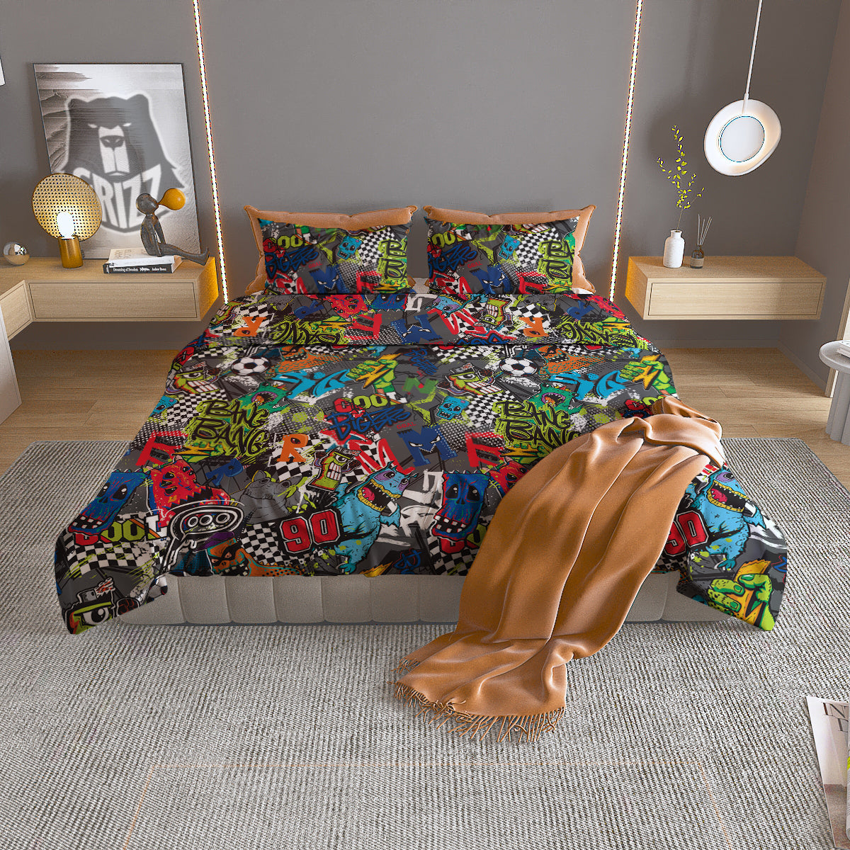 Comics Monsters Graffiti Print Pattern Duvet Cover Bedding Set