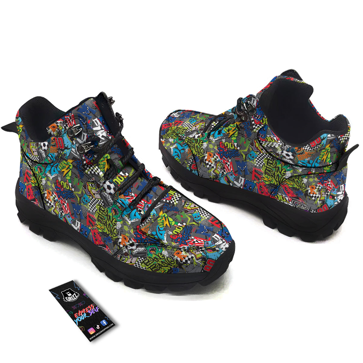 Comics Monsters Graffiti Print Pattern Hiking Shoes-grizzshop