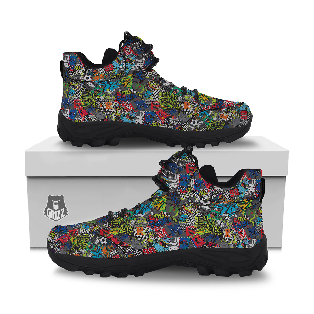 Comics Monsters Graffiti Print Pattern Hiking Shoes-grizzshop