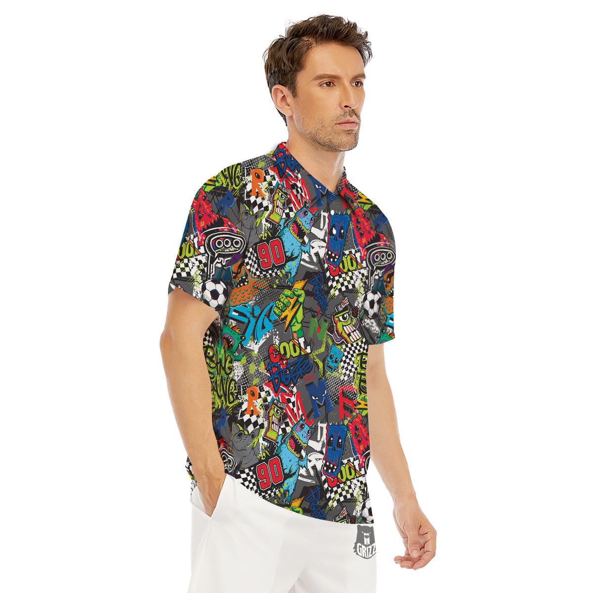 Comics Monsters Graffiti Print Pattern Men's Golf Shirts-grizzshop