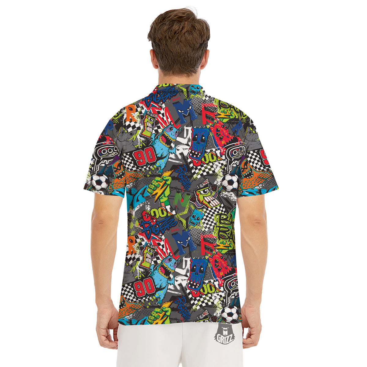 Comics Monsters Graffiti Print Pattern Men's Golf Shirts-grizzshop