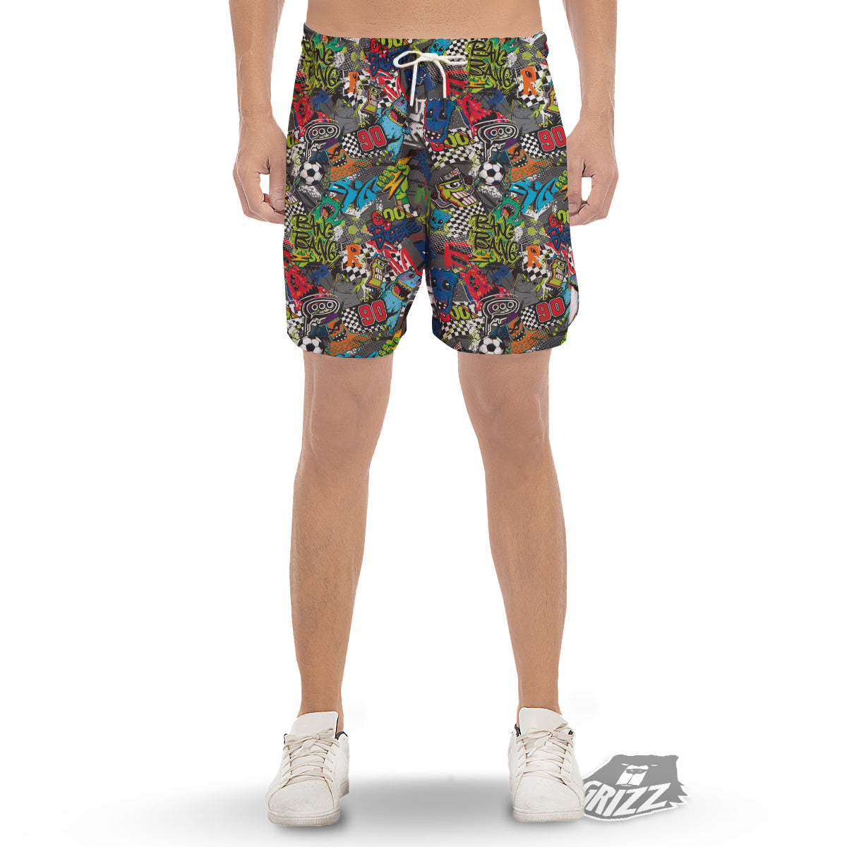 Comics Monsters Graffiti Print Pattern Men's Gym Shorts-grizzshop