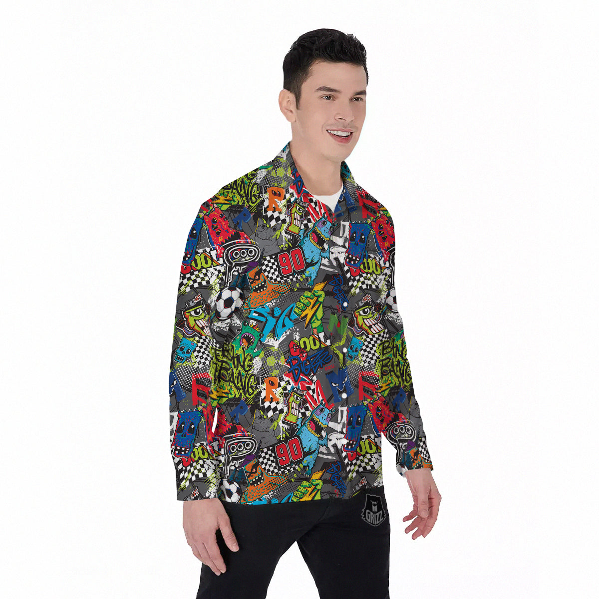 Comics Monsters Graffiti Print Pattern Men's Long Sleeve Shirts-grizzshop