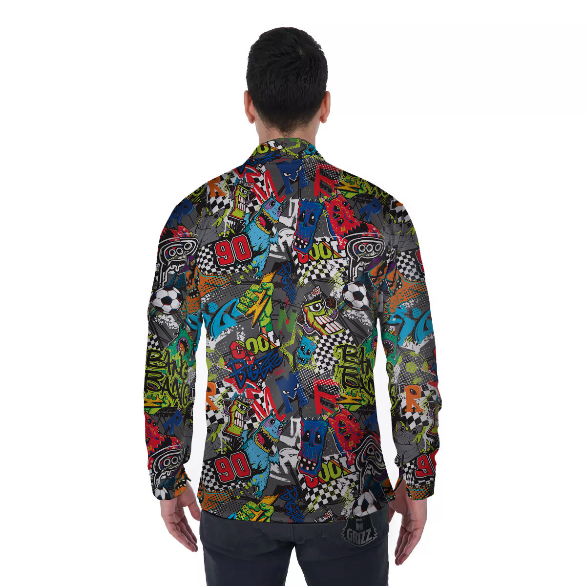 Comics Monsters Graffiti Print Pattern Men's Long Sleeve Shirts-grizzshop