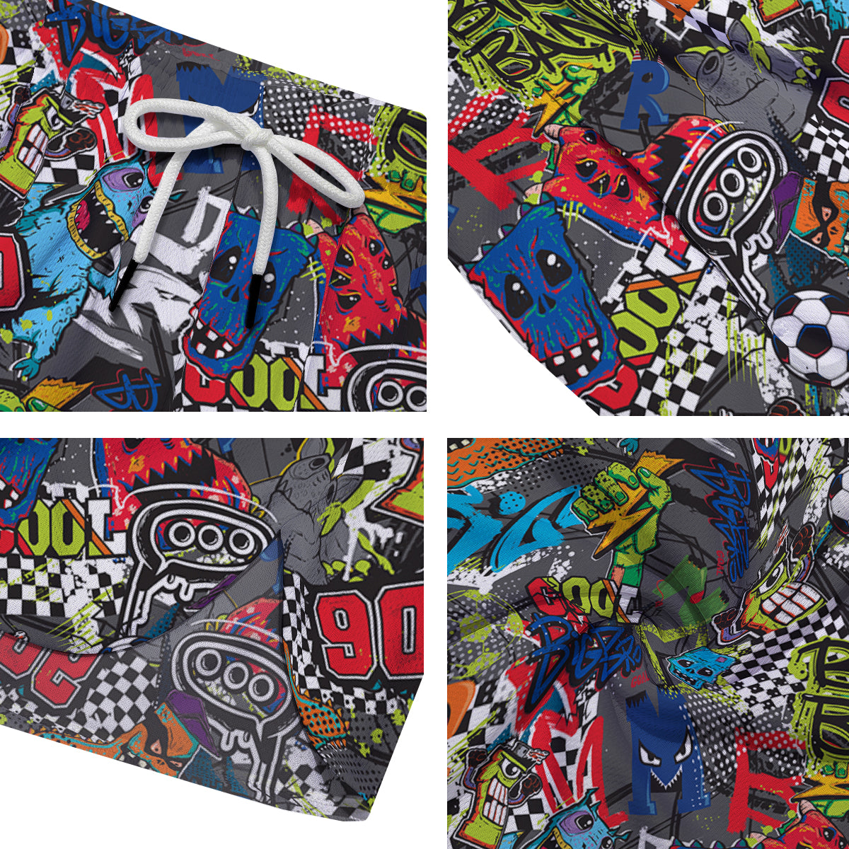 Comics Monsters Graffiti Print Pattern Men's Running Shorts-grizzshop