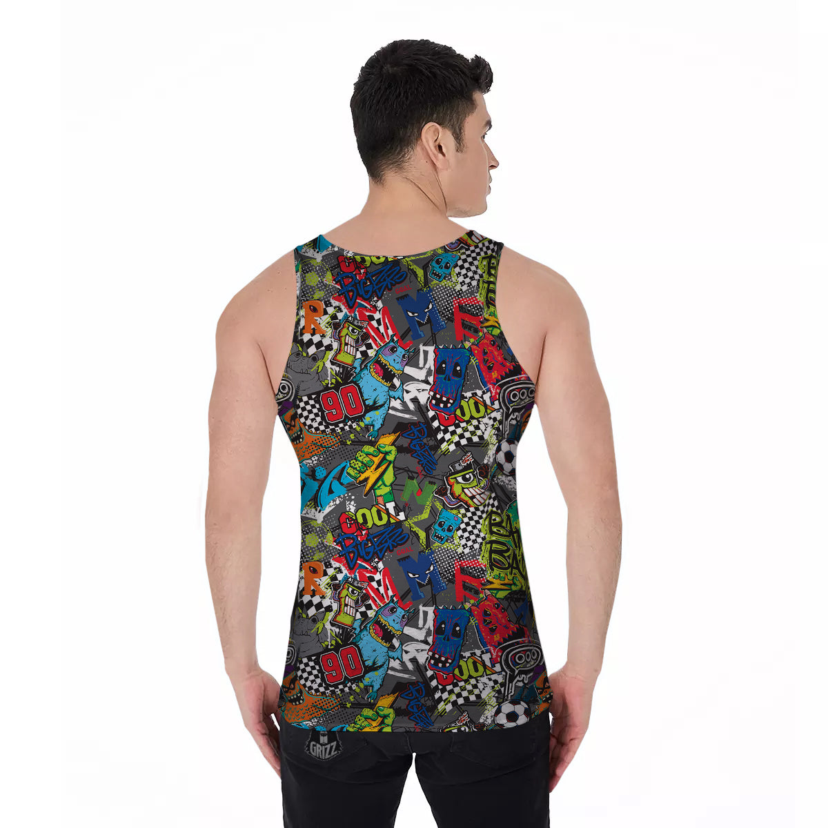 Comics Monsters Graffiti Print Pattern Men's Tank Top-grizzshop