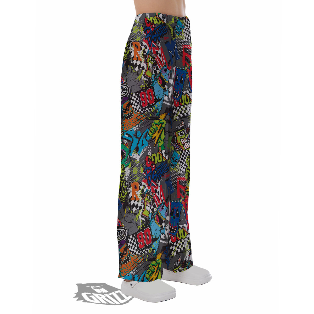 Comics Monsters Graffiti Print Pattern Pajama Pants-grizzshop