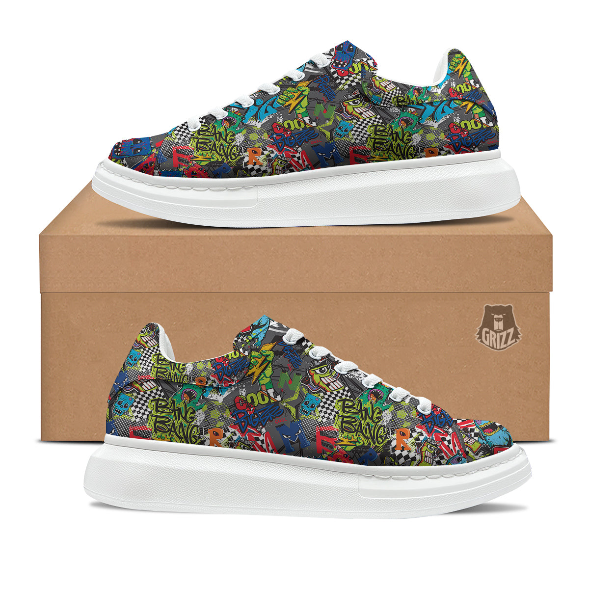 Comics Monsters Graffiti Print Pattern Platform Shoes-grizzshop