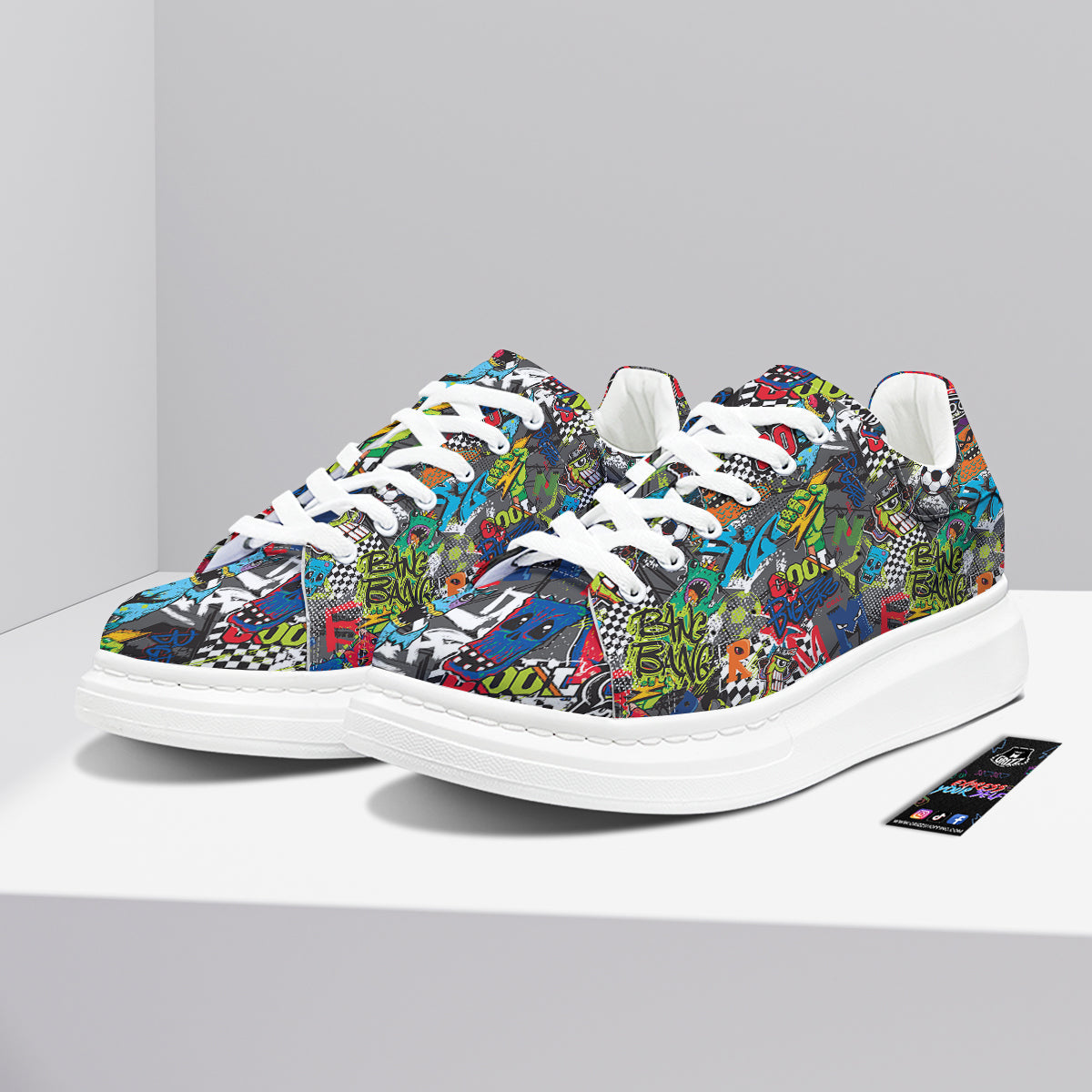 Comics Monsters Graffiti Print Pattern Platform Shoes-grizzshop