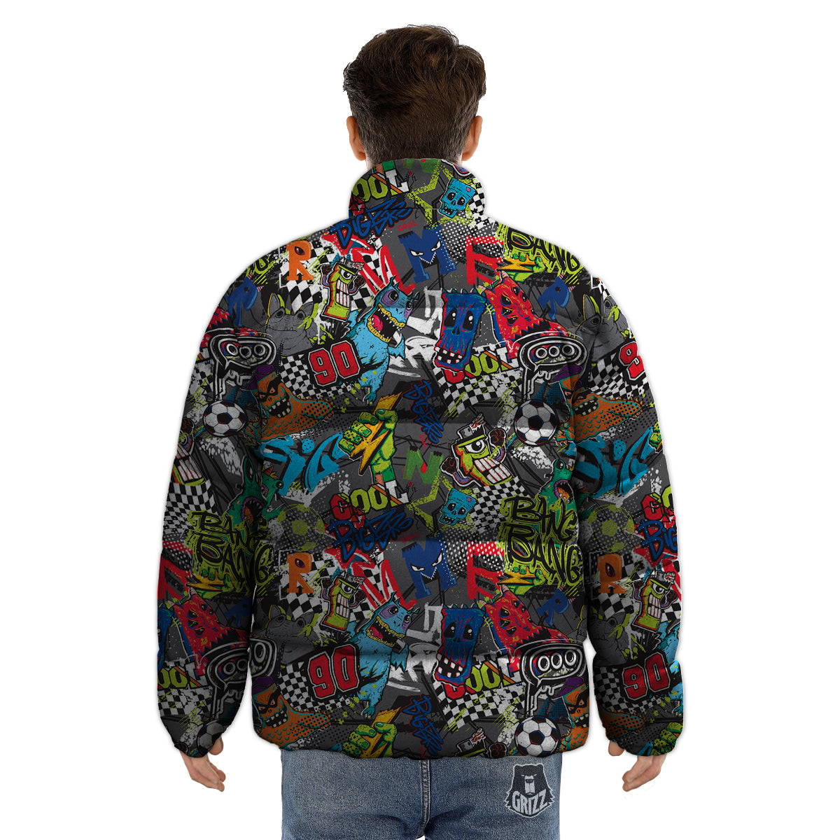 Comics Monsters Graffiti Print Pattern Puffer Jacket-grizzshop