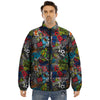 Comics Monsters Graffiti Print Pattern Puffer Jacket-grizzshop