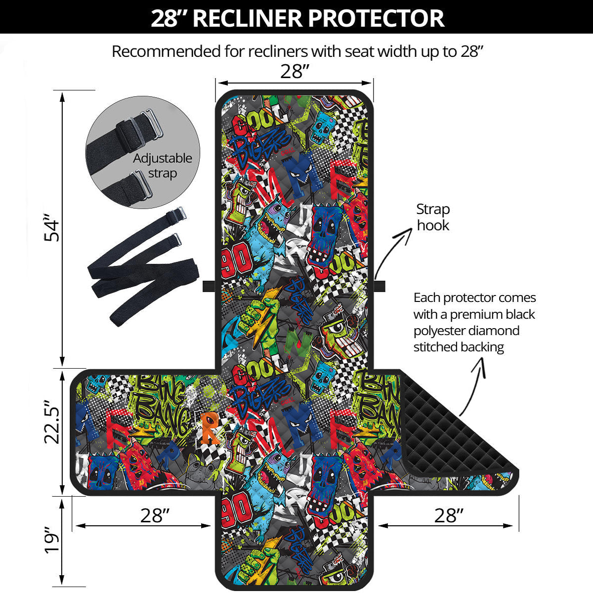 Comics Monsters Graffiti Print Pattern Recliner Protector-grizzshop