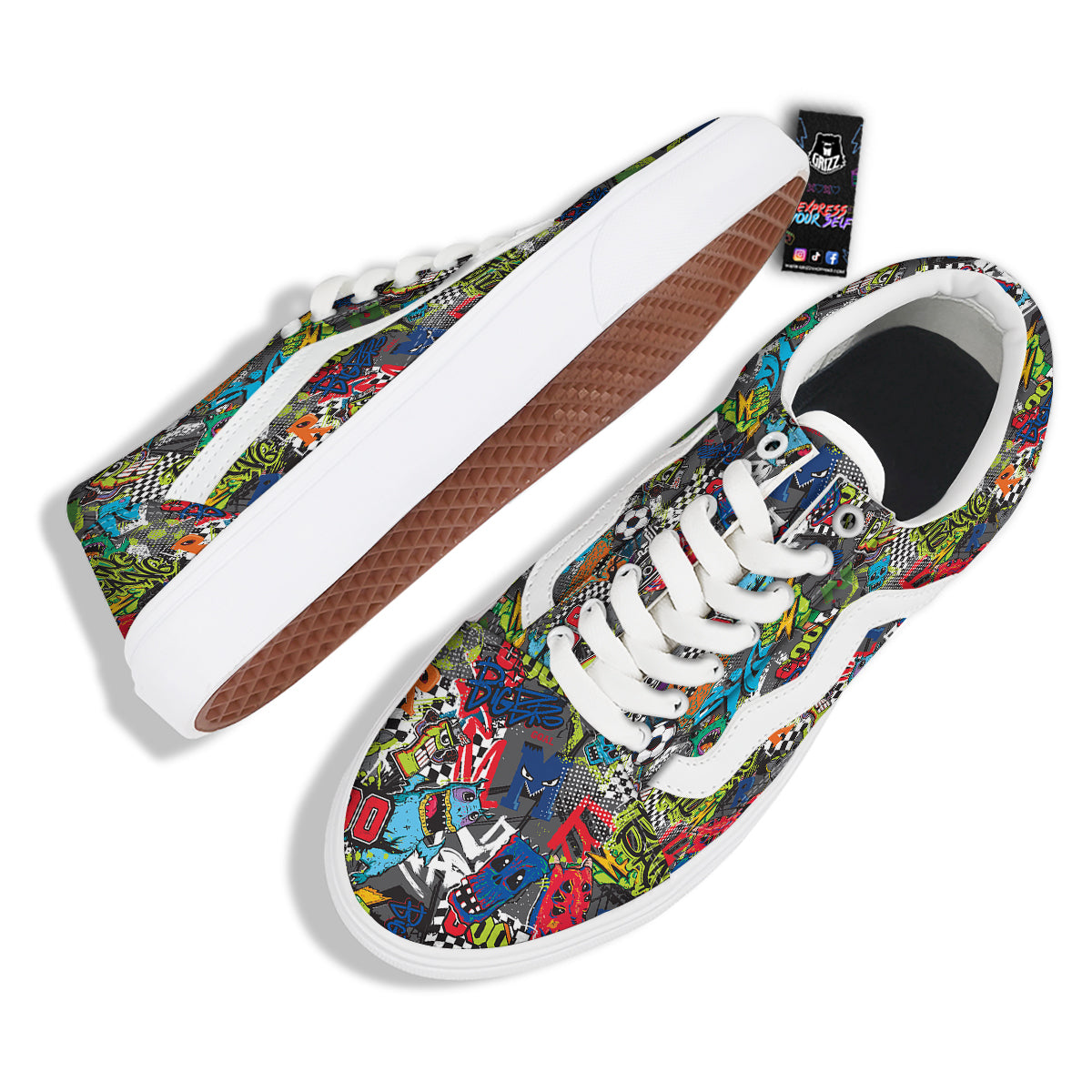 Comics Monsters Graffiti Print Pattern Skate Shoes-grizzshop