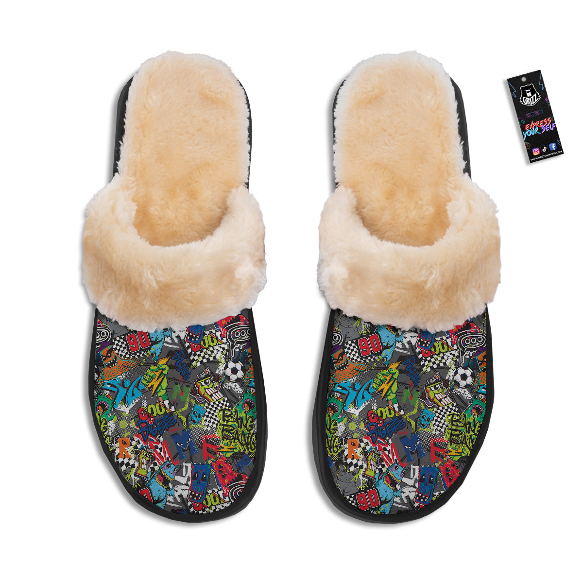 Comics Monsters Graffiti Print Pattern Slippers-grizzshop