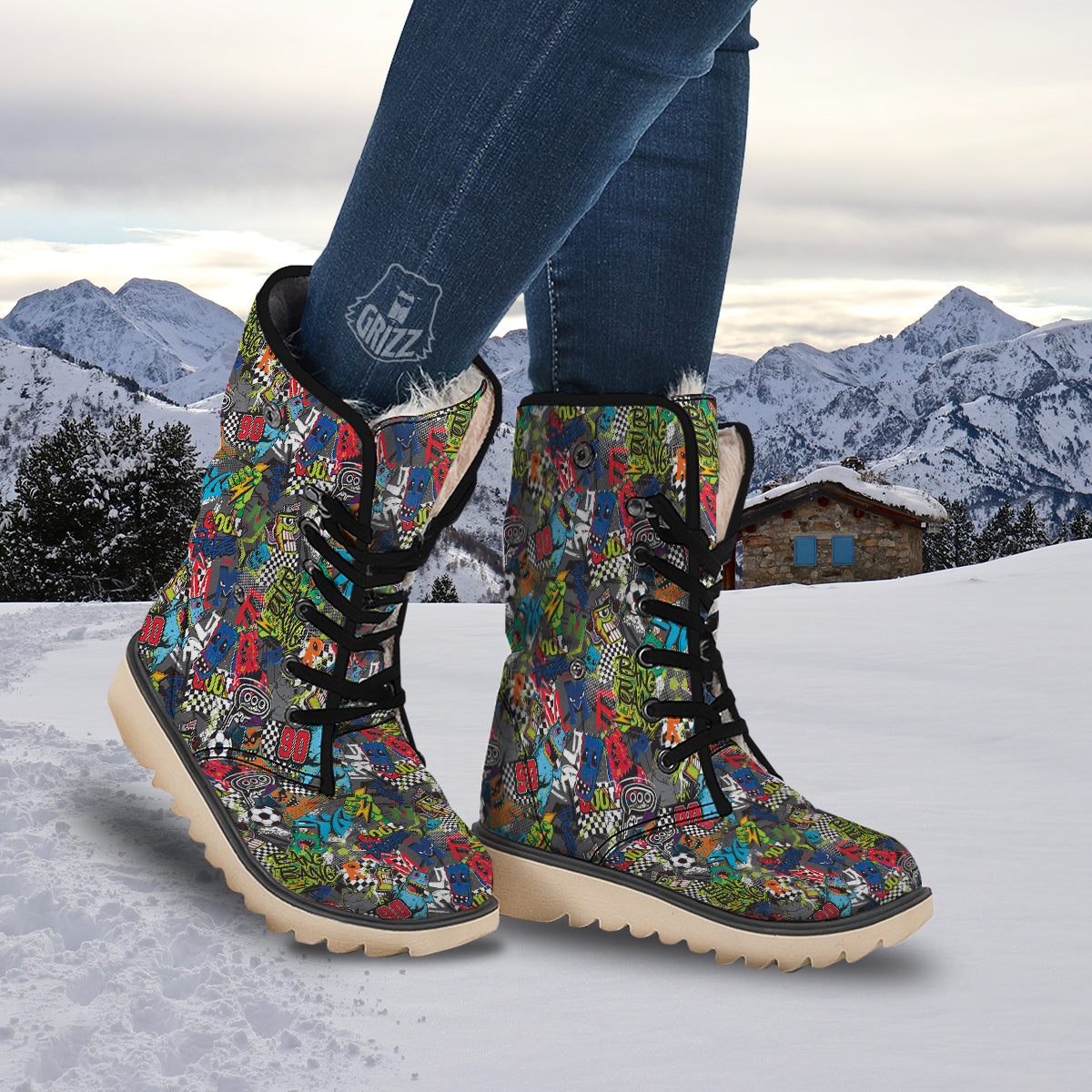 Comics Monsters Graffiti Print Pattern Snow Boots-grizzshop