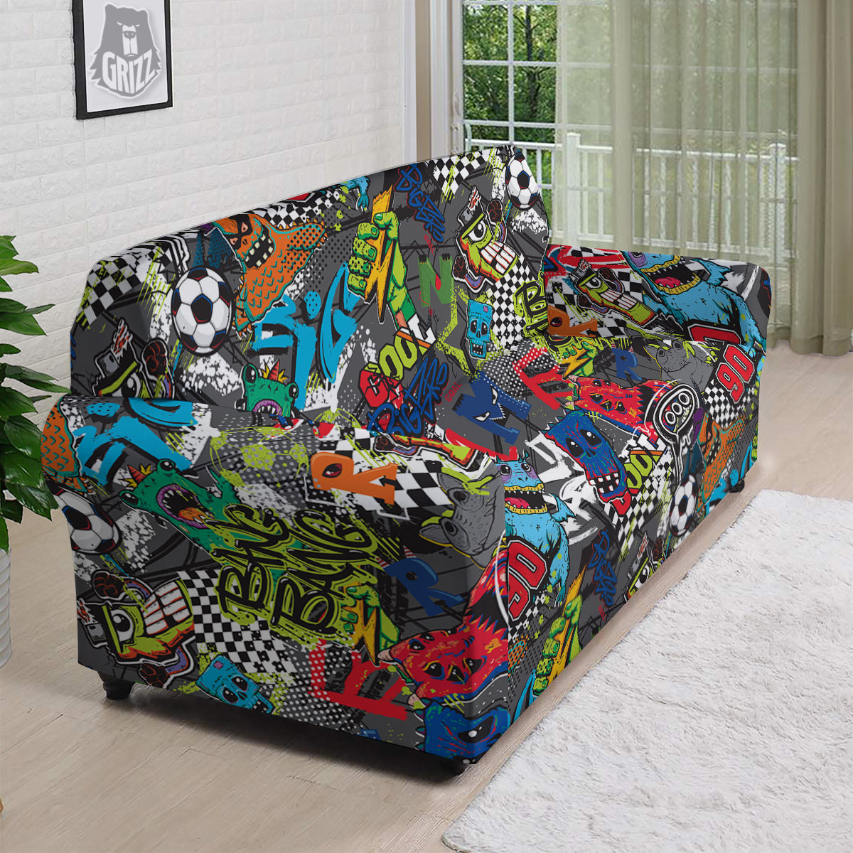 Comics Monsters Graffiti Print Pattern Sofa Cover-grizzshop