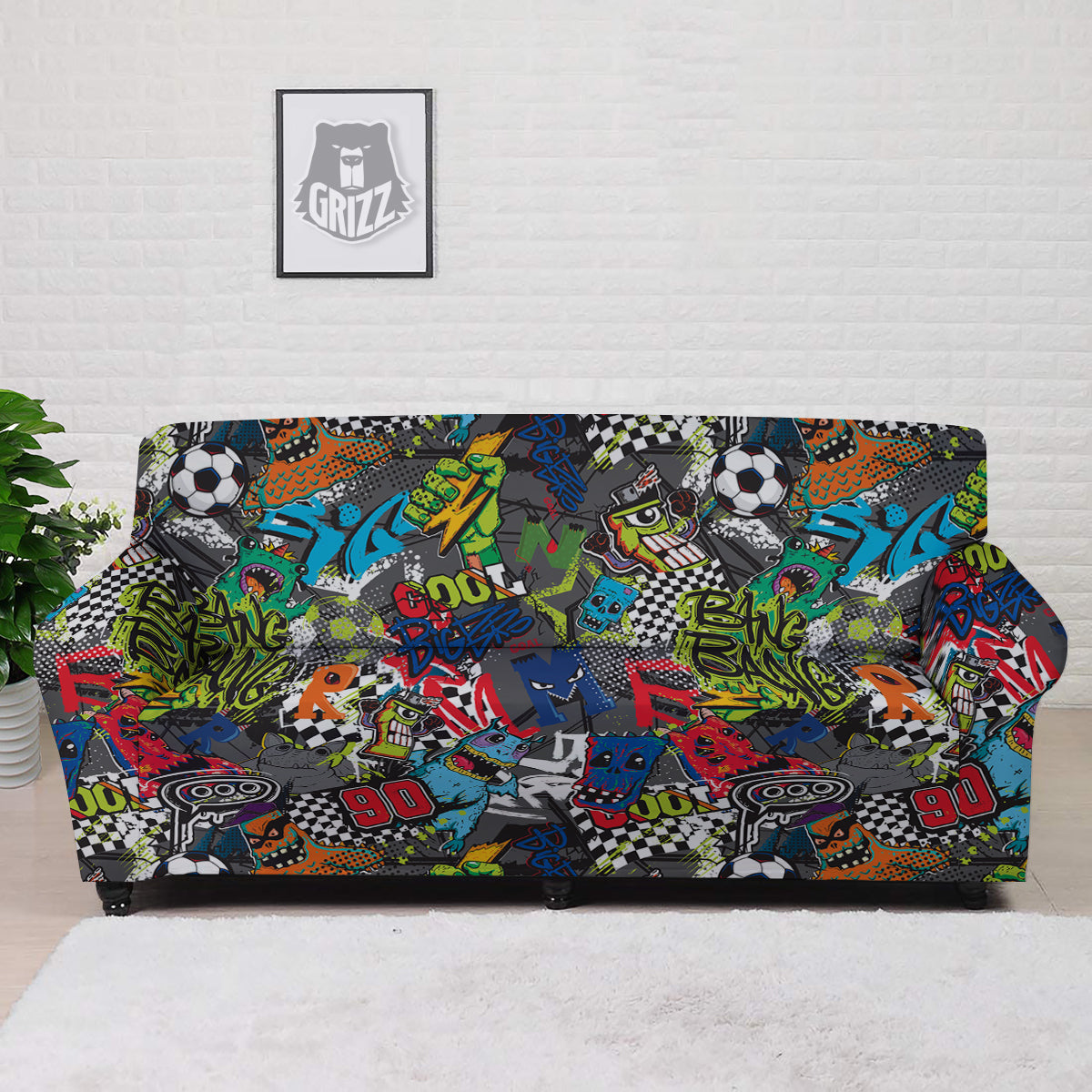 Comics Monsters Graffiti Print Pattern Sofa Cover-grizzshop