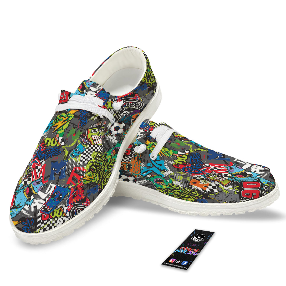 Comics Monsters Graffiti Print Pattern White Loafers-grizzshop