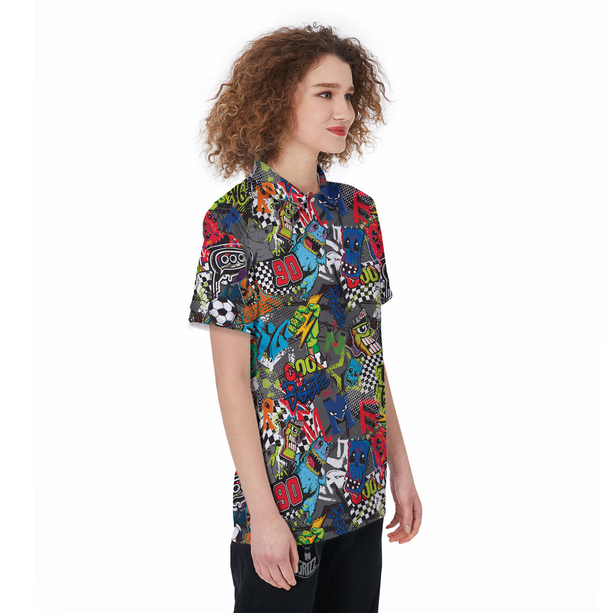 Comics Monsters Graffiti Print Pattern Women's Golf Shirts-grizzshop