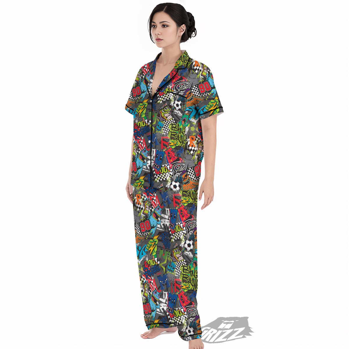 Comics Monsters Graffiti Print Pattern Women's Pajamas Set-grizzshop