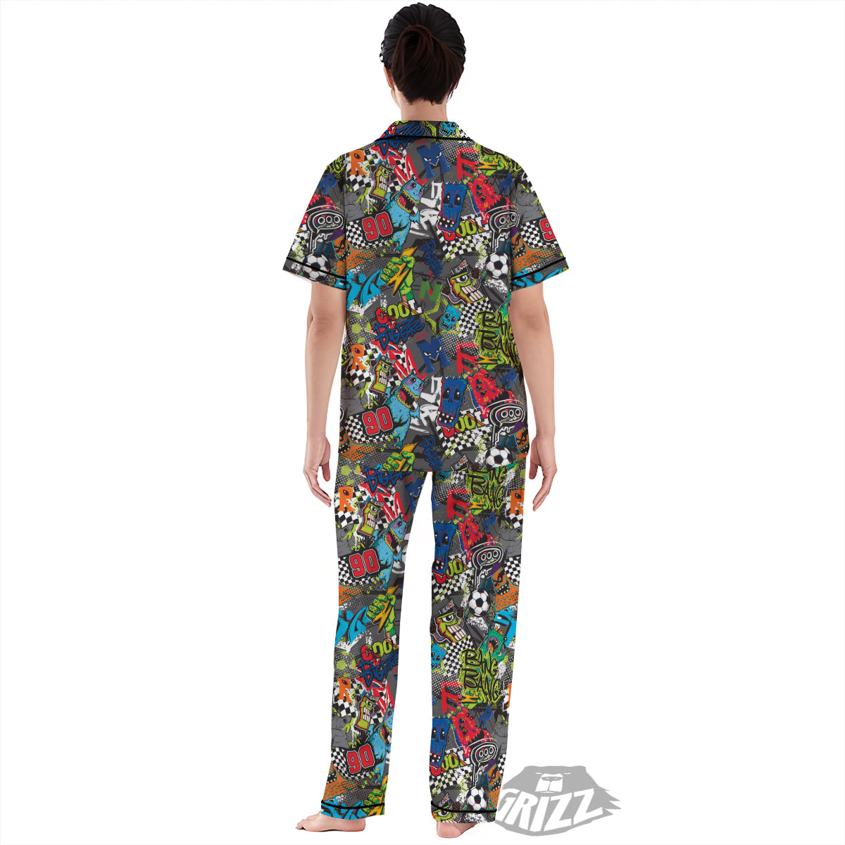 Comics Monsters Graffiti Print Pattern Women's Pajamas Set-grizzshop