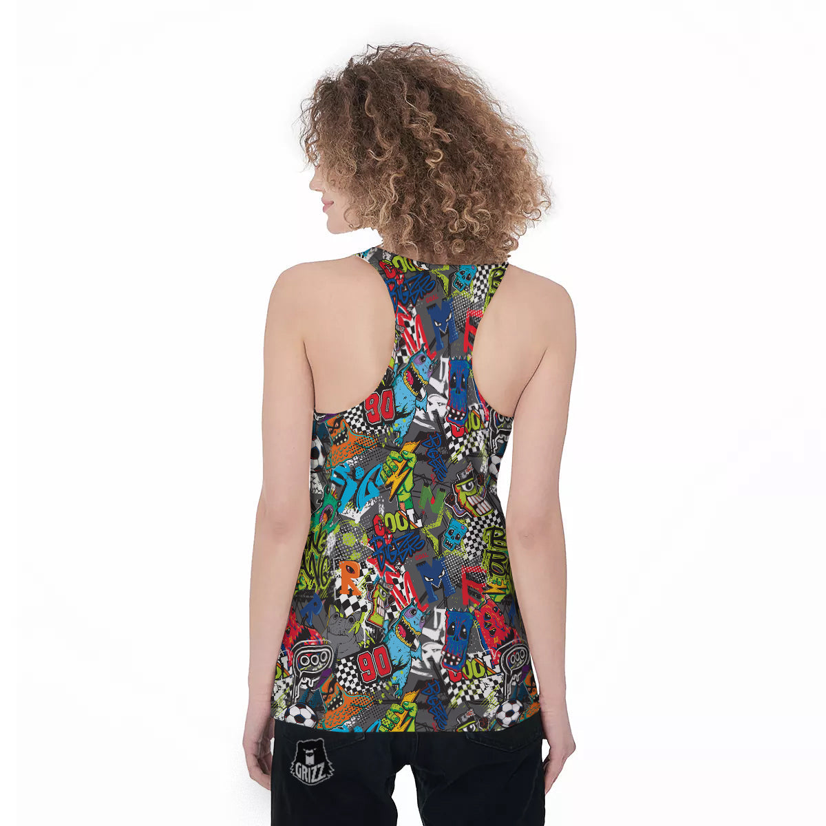 Comics Monsters Graffiti Print Pattern Women's Racerback Tank Top-grizzshop