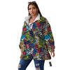 Comics Monsters Graffiti Print Pattern Women's Sherpa Jacket-grizzshop