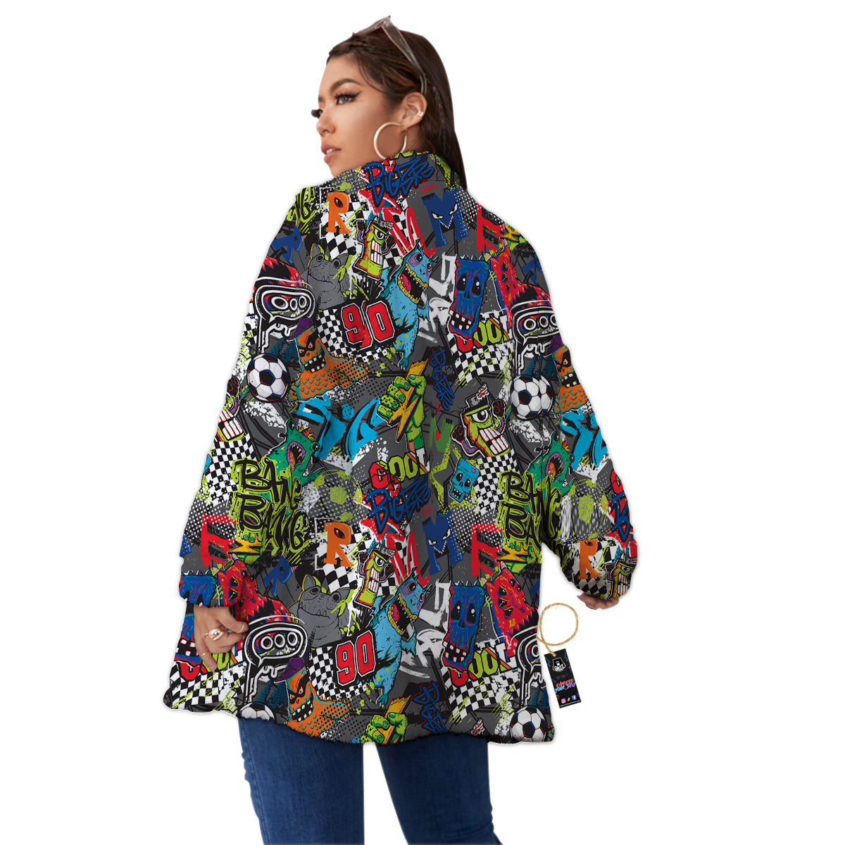 Comics Monsters Graffiti Print Pattern Women's Sherpa Jacket-grizzshop